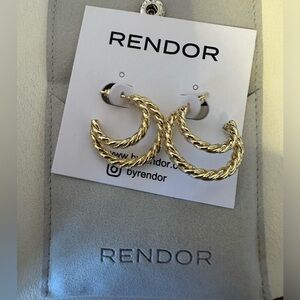 Rendor Victoria‎ Twist Double Hoop Post Earrings Yellow Gold New